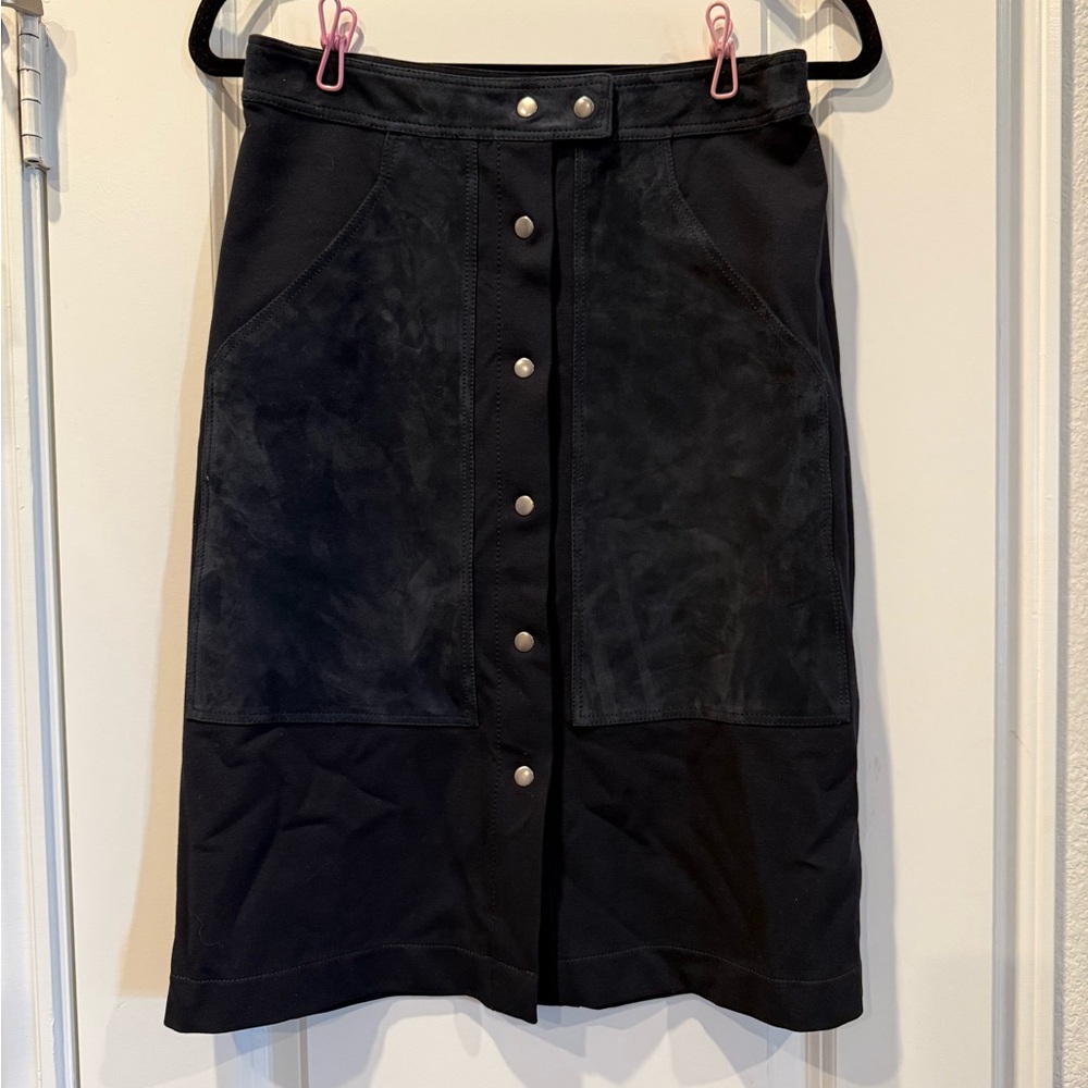 Theory Black Snap-Front Pencil Skirt